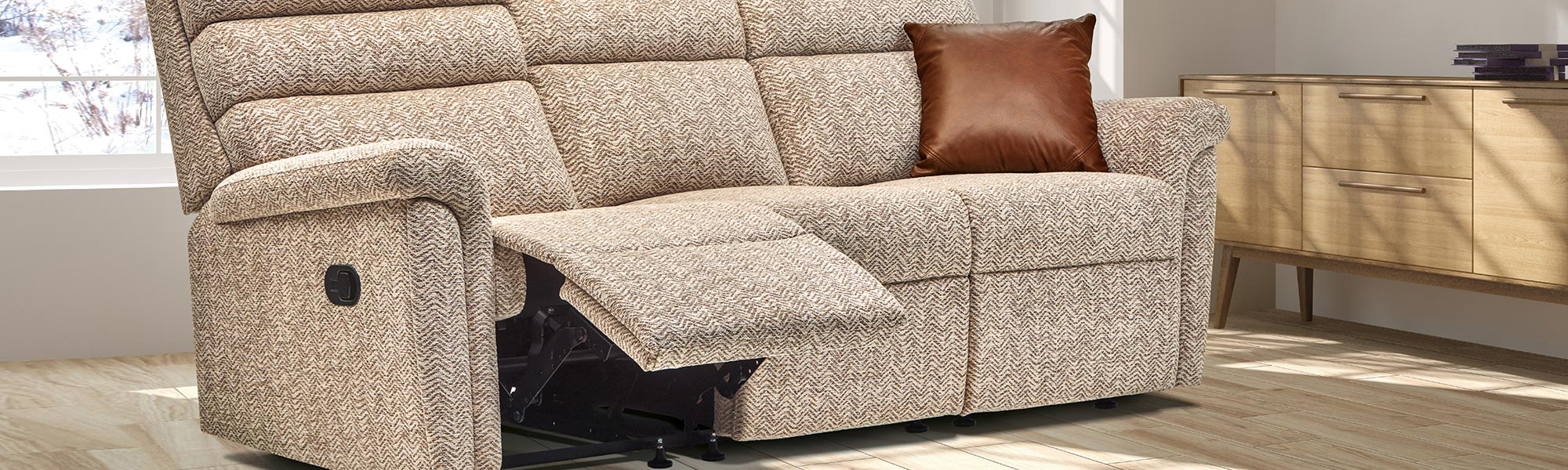 Fabric 3 Seater Manual Recliner Sofas