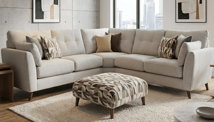 5 Seater Corner Sofa & Footstool - Including Scatters